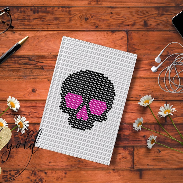 Black & pink skull ss16 digital rhinestone template for a5 notebook cover sublimation printable vinyl wrap file skull rhinestone notebook