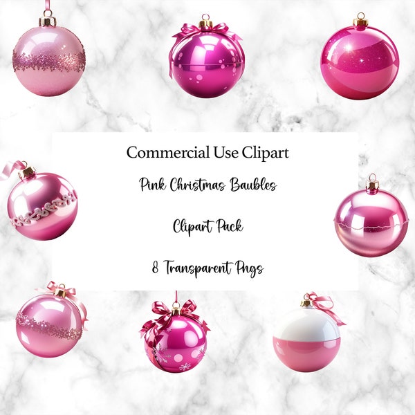 Pink Christmas Bauble Clipart, 8 High Quality PNG, Christmas Ornament, Christmas Clipart, Christmas Decoration Clipart