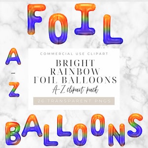 Balão de alumínio, alfabeto, clipart, letras em negrito | Balão de festa, clipart, download instantâneo, balão de alumínio, png, AZ, uso comercial