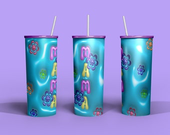 Mama | 3D Inflated Mom Tumbler Wrap | Mama Gift | retro flower | Inflated Mama 20Oz Tumbler | Puffy Tumbler Wrap  3D Mama