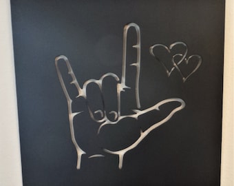 Lenguaje de señas Te amo Letrero de metal con corazones