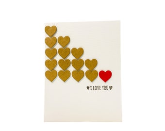 I Love You|Anniversary Card|Valentines|Girlfriend|Bf|Gf|Blank Cards|Hearts|Brown|Red|Paper Hearts|Stamped|Te Amo|Die Cut|Handmade Card|Love