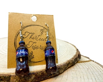 Mini Pepsi Bottle Earrings - Plastic - Stainless Steel - Silver Metal - Mini Sprite Bottle Earrings - Dangle Accessories - Funky earrings