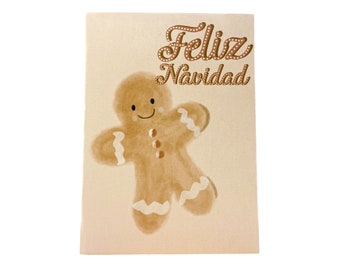 Feliz Navidad - Tarjetas - Gingerbread - Tarjetas en Español- Christmas Cards - Greeting Cards - Beige - Brown - Nieve - Illustrated