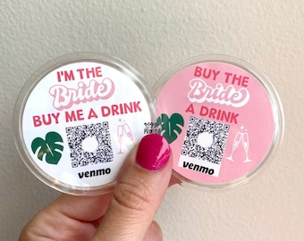 Tropical Leaf & Champagne Bachelorette Party Venmo QR Sticker Code Botones