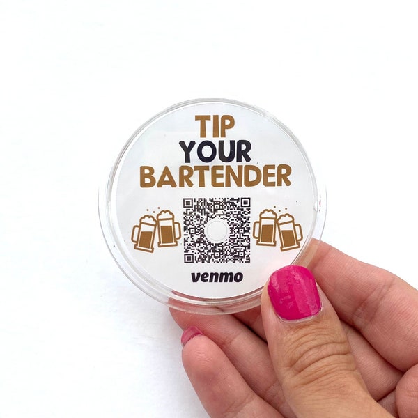 Tip Your Bartender Venmo QR Sticker Code Button Beer Gold & Black Theme