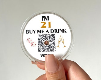 Fiesta de cumpleaños número 21, legal para beber, botones con código QR de Venmo