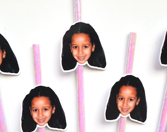 Custom Photo Paper Straws | Personalized Face Straw Toppers | Birthday, Baby Shower, Graduation & Bachelorette Party Favors