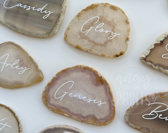 Personalized Agate Geode Slice | Table Place Cards| Minimalist | Beige Cream Natural | Dinner Party, Wedding, Birthday, Bridal Shower, Party