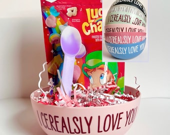 Valentinstag ich liebe dich Plastik Müsli Schüssel Geschenk für Kinder, Erwachsene, Müsli Liebhaber, Personalisierte Schüssel mit Farbwechsel Löffel
