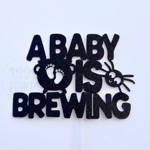 Adorno para tarta "A Baby Is Brewing" con purpurina negra, decoración para eventos para baby shower de Halloween, fiesta de revelación de género, adorno de caldero con telaraña