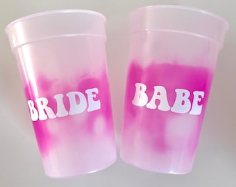 Bride Babe Personalized Color Changing Pink Plastic Stadium Party Cups | 17oz | Bachelorette Cups | Birthday Cups | Kid Cups |