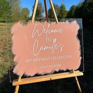 Custom Welcome Sign Acrylic Pink for Birthday, Wedding, Bridal Shower,  | Event Signage | Welcome Sign | Clear Acrylic Sign