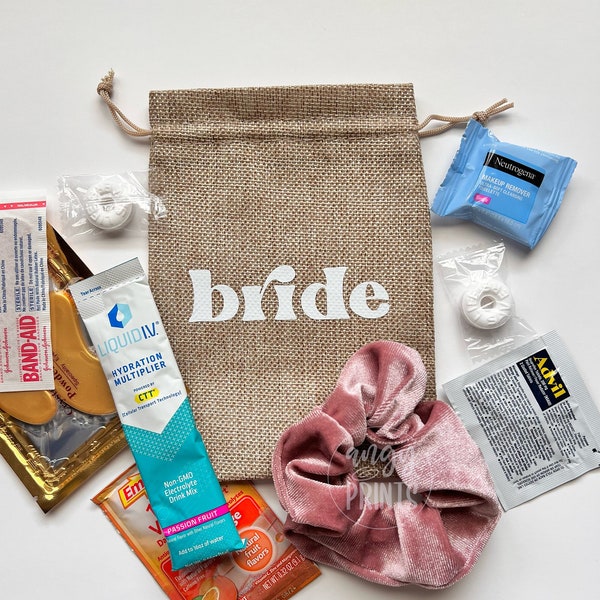 Hangover Kit Bride Tribe Burlap Drawstring Fully Assembled Bag Bachelorette Party Essentials, Recovery Kit, Favors for Bachelorette,