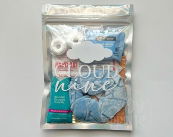 The Bride is on Cloud Nine Theme Hangover Kit Fully Assembled Clear Holographic Bag Bachelorette Party Recovery Kit