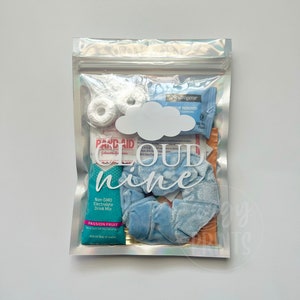 The Bride is on Cloud Nine Theme Hangover Kit Fully Assembled Clear Holographic Bag Bachelorette Party Recovery Kit