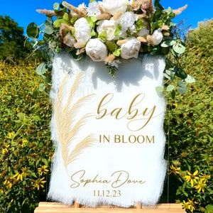 Baby in Bloom Boho Pampas Acrylic Sign White and Gold Sign for Baby Shower | Baby Welcome Sign | Welcome Sign | Clear Acrylic Sign