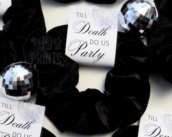 Till Death Do Us Party Möhippa Hårband med personlig etikett | Födelsedagsfest | Anpassade hårbandsetiketter | Halloween-tema Bach