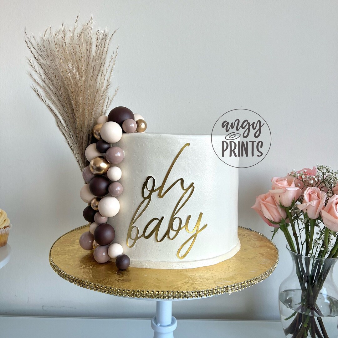 Oh Baby Metallic Gold Cake Topper Decoration for Baby Shower, Gender ...