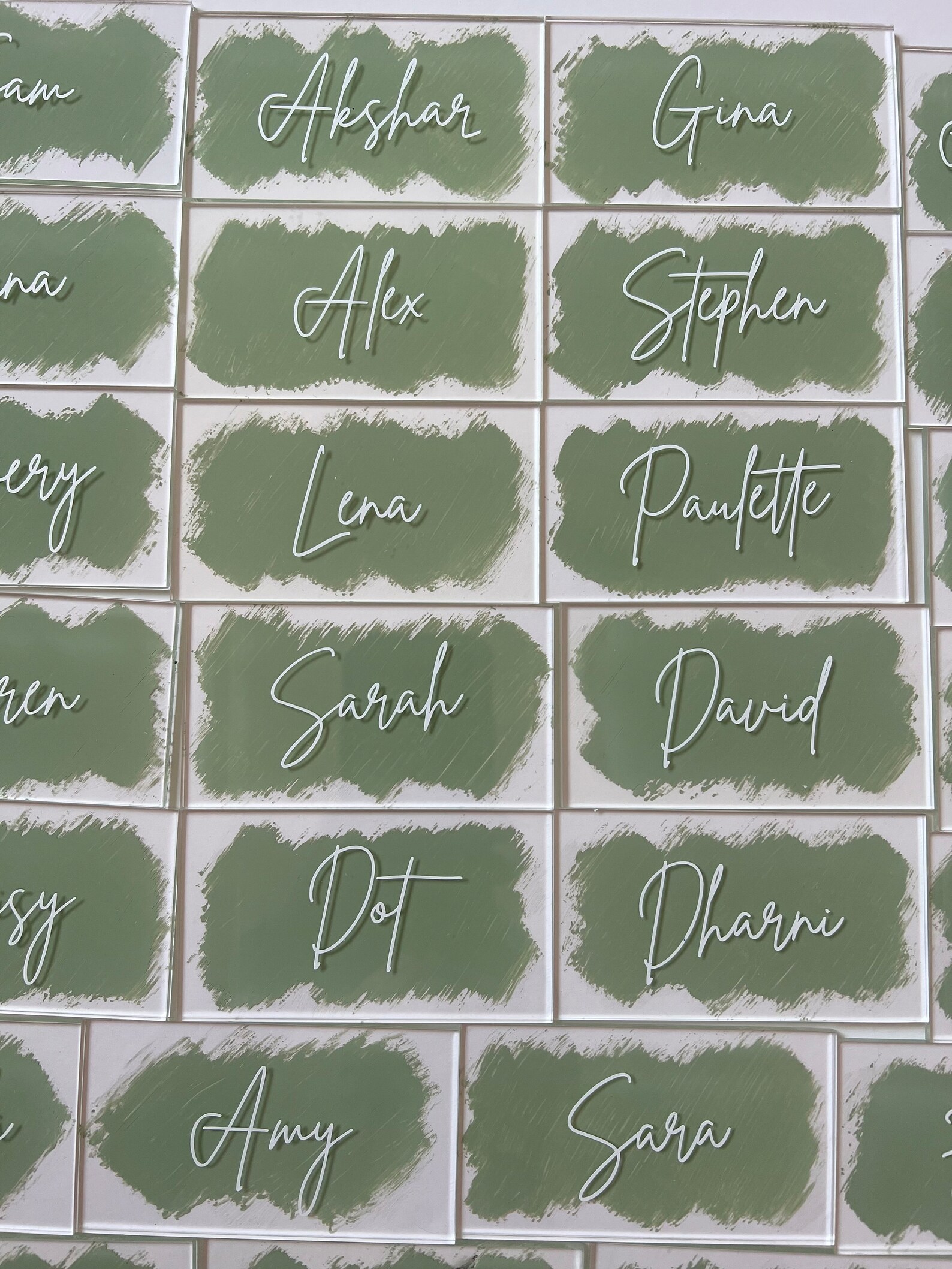 Acrylic Rectangle Name Place Card Personalized Brushed Sage Green for ...