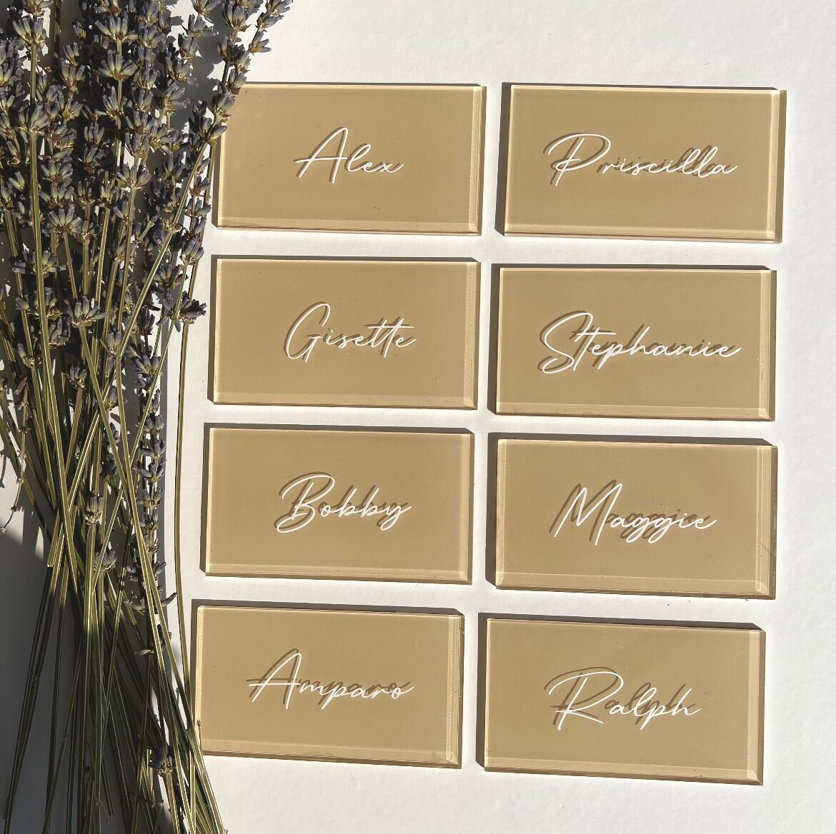 Acrylic Rectangle Name Place Card Personalized Minimalist Solid Beige ...