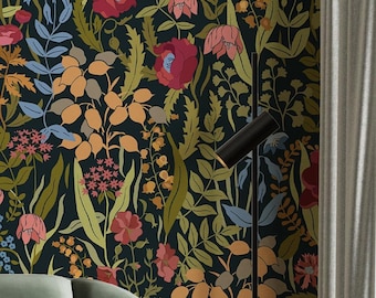 peel & stick wallpaper vintage botanical wallpaper dark floral removable wall mural