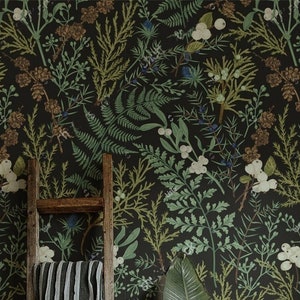 Vintage Dark Botanical Wallpaper: Peel and Stick Removable Wallpaper