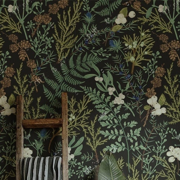vintage dark botanical wallpaper peel and stick wallpaper removable botanical wallpaper