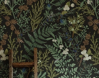 Vintage Dark Botanical Wallpaper: Peel and Stick Removable Wallpaper