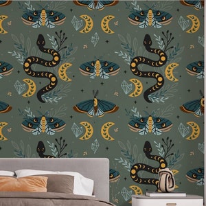 removable wallpaper butterfly moth wallpaper boho vintage moth and snake peel and stick magic wall mural