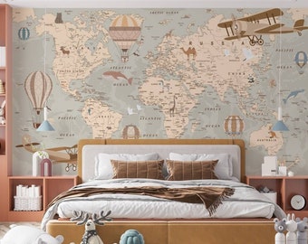 World Map Wallpaper Mural: Kids Room Decor, Peel and Stick