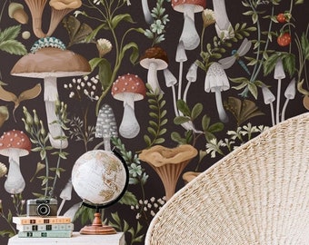 Mushroom Wallpaper: Dark Peel and Stick, Removable Wallpaper