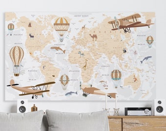 Nursery world map canvas Kids world map decor Kids map print world map wall art kids room decor