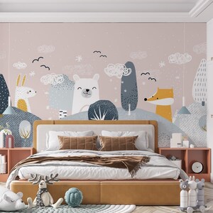 Cute Animals Wallpaper Nursery Wall Mural Peel and stick wallpaper