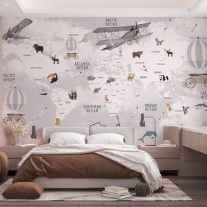 Kids World Map Wallpaper Nursery Wall Mural Peel and stick wallpaper