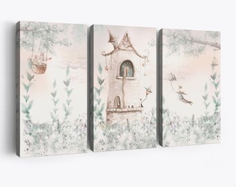 Princess castle art large canvas print, Nursery wall art,  kids room decor