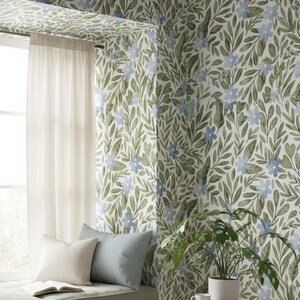 Floral Wallpaper Peel and Stick | Botanical Leaves Wall Mural | Scandinavian Garden | Removable Wallpaper Roll | Bedroom Living Room