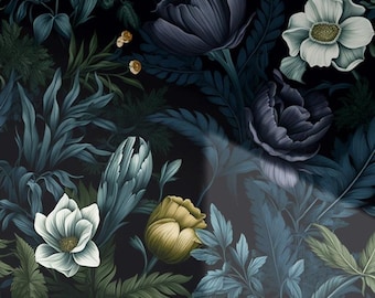 Botanical wallpaper dark, peel and stick removable mural