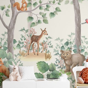 Chambre d’enfants Forest Wallpaper Woodland animals Wall Mural Fairy wallpaper Nursery wall mural
