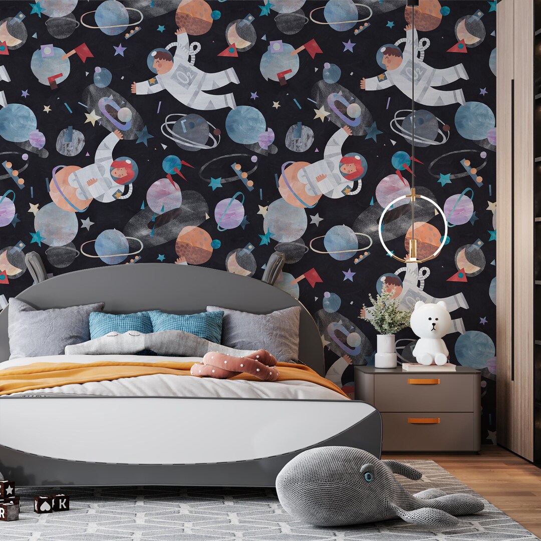 Space Kids Wallpaper - Astronaut Peel and Stick Wall Mural - Outer ...