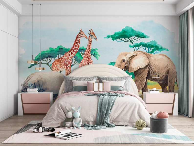 Safari Wallpaper Nursery Wall Mural Jungle Peel and Stick Wallpaper ...