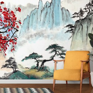Chinoiserie wallpaper Japanese wall mural self adhesive or traditional wallpaper