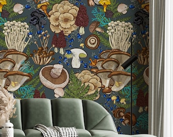 Mushroom Wallpaper: Dark Peel and Stick, Removable Wallpaper