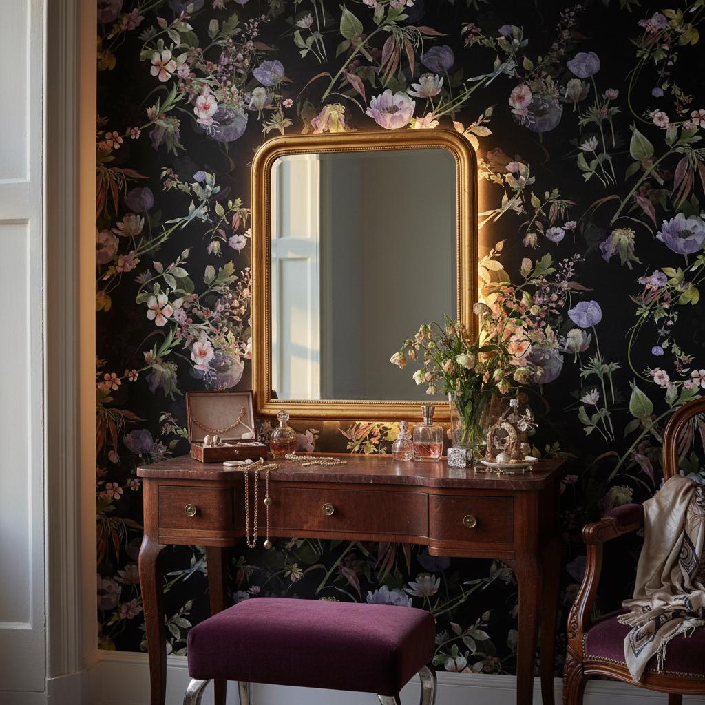Dark Floral Wallpaper | Moody Black Botanical Wall Mural | Purple ...