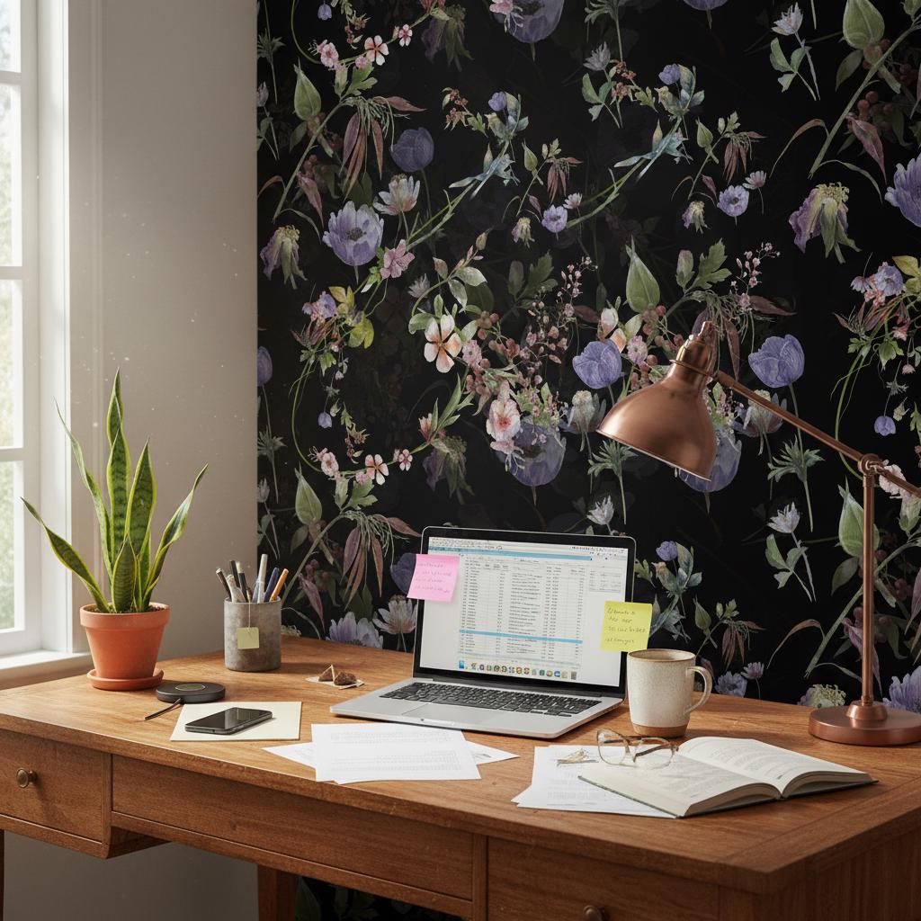 Dark Floral Wallpaper | Moody Black Botanical Wall Mural | Purple ...