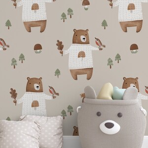 removable wallpaper peel and stick bear and mushroom vintage wall mural