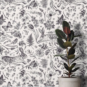Vintage Botanical Peel and Stick Wallpaper: Woodland Temporary Wallpaper