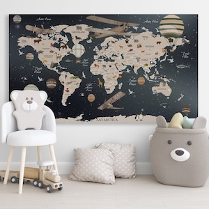 Nursery world map canvas Kids world map decor Kids map print world map wall art kids room decor