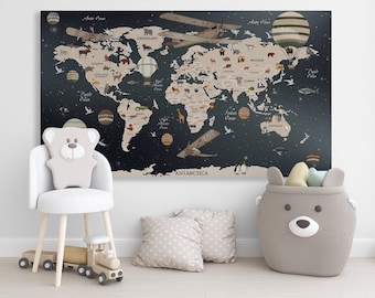 Nursery world map canvas Kids world map decor Kids map print world map wall art kids room decor