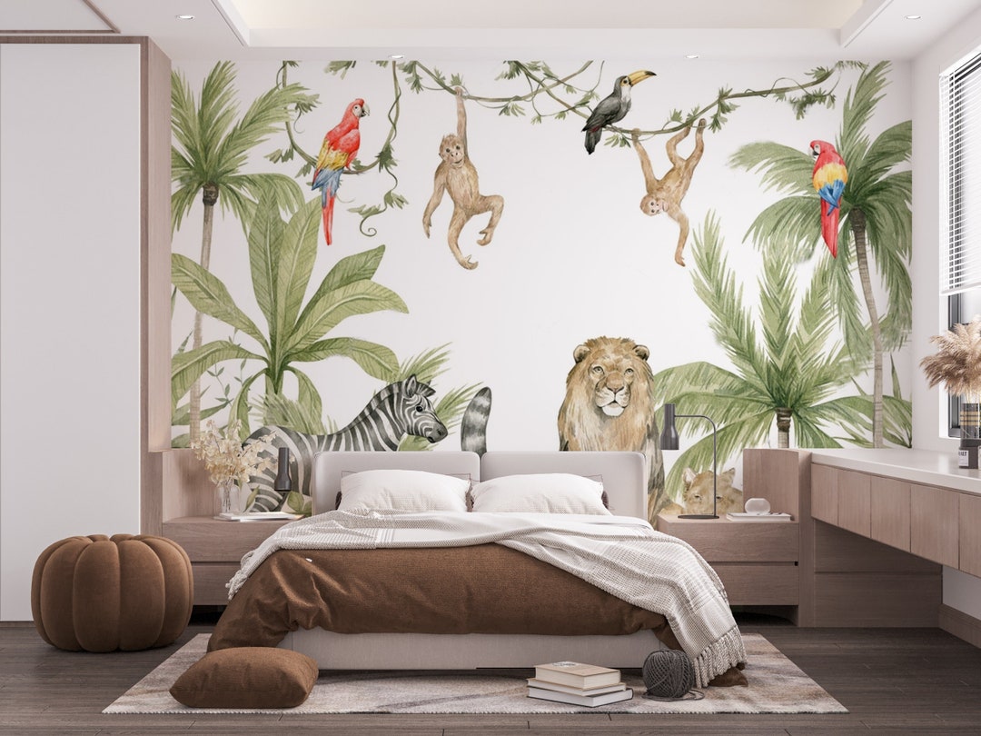 Safari Animals Wallpaper Nursery Wall Mural Peel and Stick Wallpaper ...